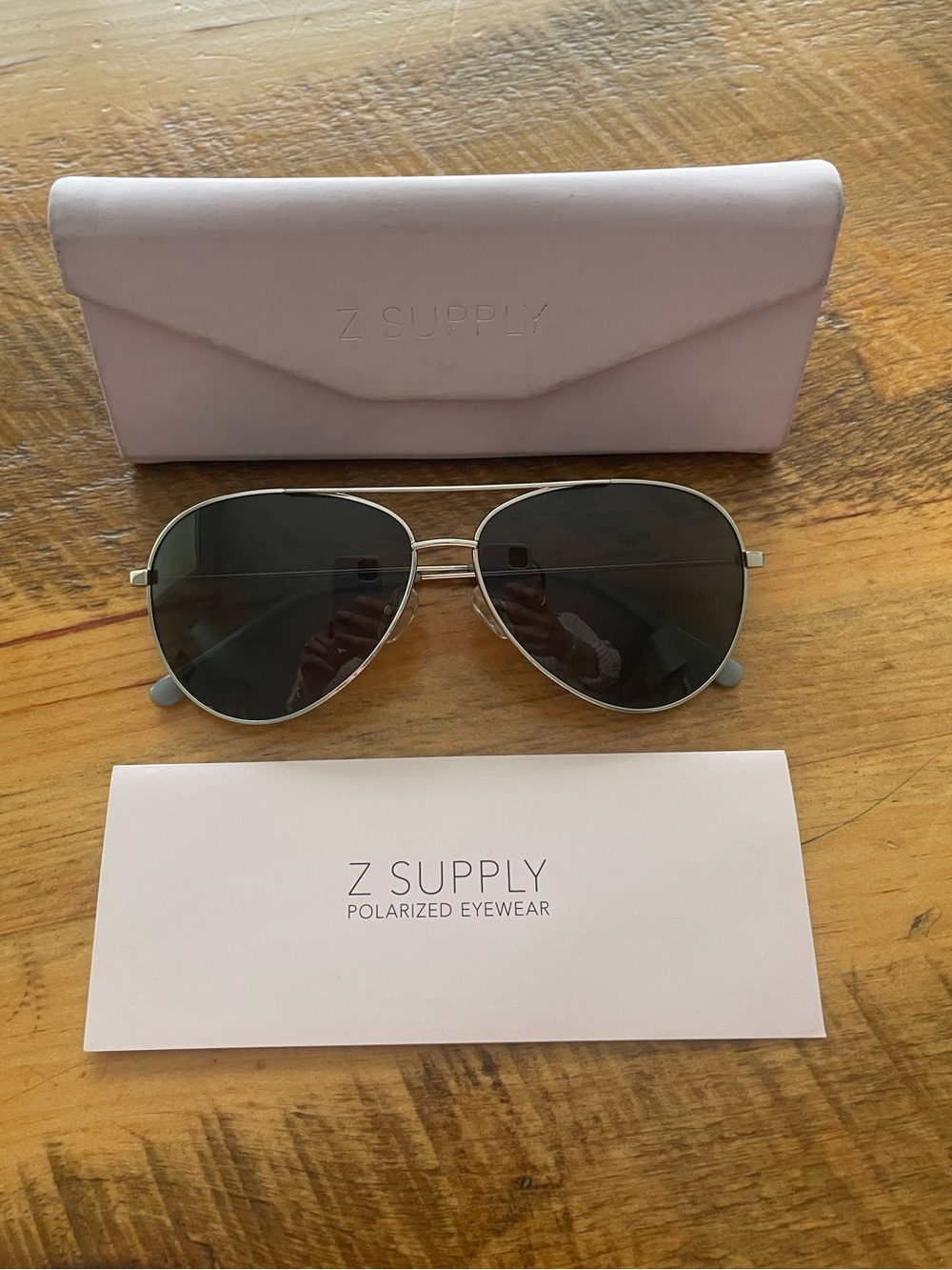 Z Supply Silver Aviator Sunglasses with Pink Case